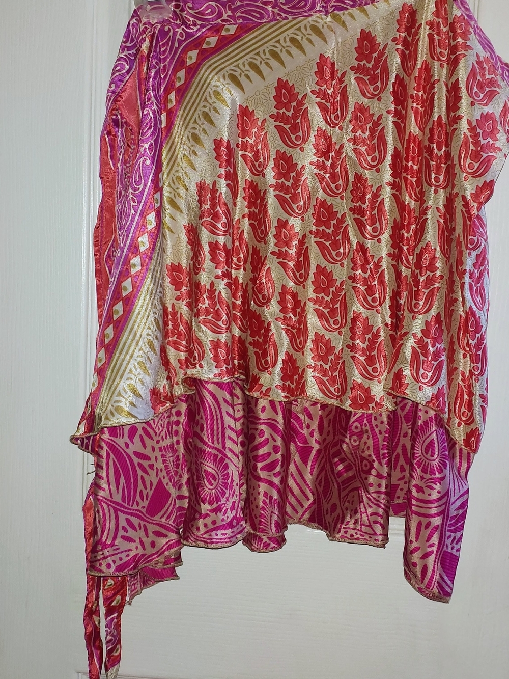 EARTHBOUND Vibrant Silk Printed Wrap-A-Round Layered Silk Skirt/Sarong - Picture 4 of 11